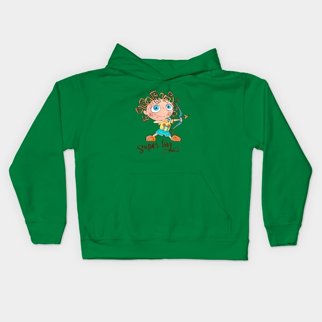 Super Boy With Bow Arrow Kids Hoodie by Mako Design 